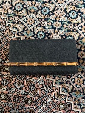 Black Woven Clutch with Bamboo Accent